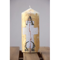 Velón Pascua Cruz dorado. PINTADO A MANO· CiP007do · ARTE6103