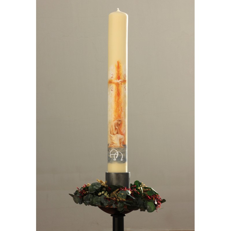 Cirio Bautismo de Jesús 9*90. PINTADO A MANO. CiP009-9