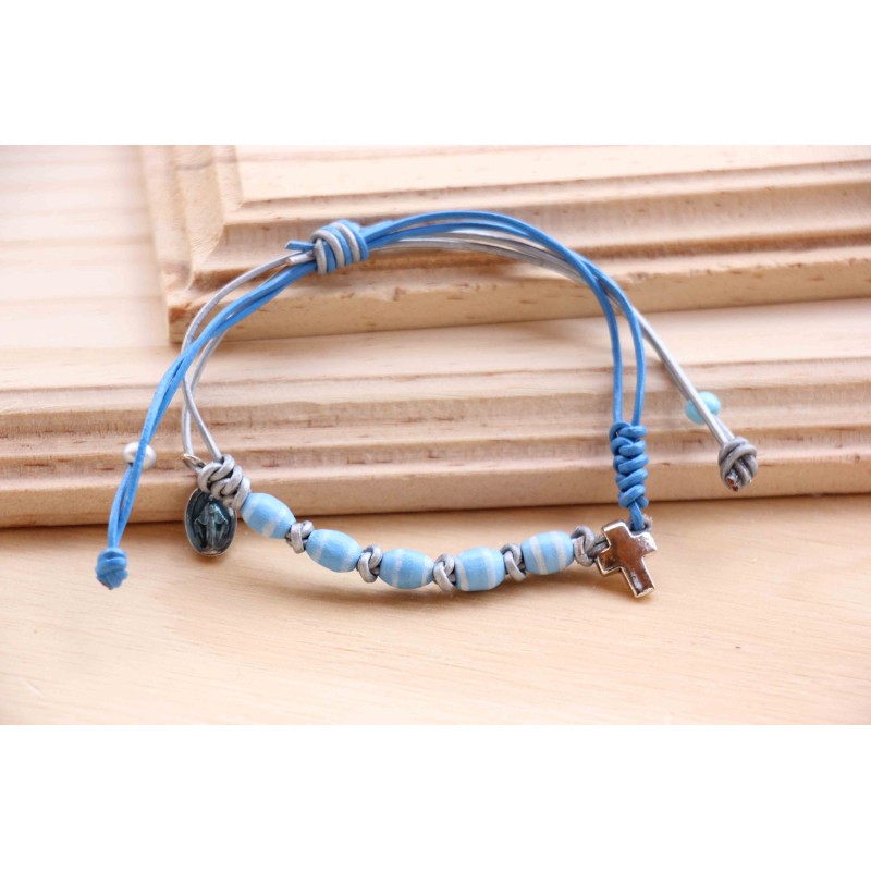 Pulsera cruz cuero azul 41