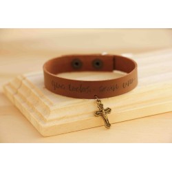 Pulsera cuero Que todos sean uno, marron oscuro 2311