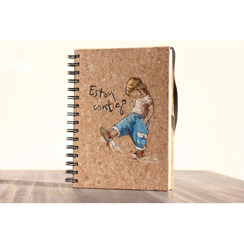 28-ESTOY CONTIGO niña. A5 corcho espiral. PINTADO A MANO. CON-a-223-pin · PAP28