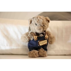 Oso pequeño con peto azul 'Te quiero' 11cm Pel07 · NENU307