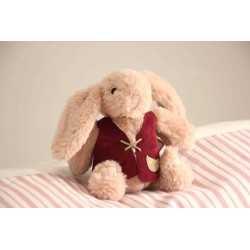 Conejito rosa con chaleco color vino 23 cm Pel29 · NENU329