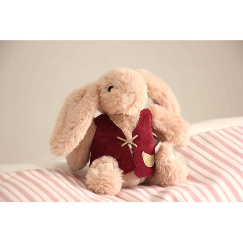 Conejito rosa con chaleco color vino 23 cm Pel29 · NENU329