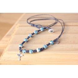 Colgante azul de bolas y cruz plata Modpla7501