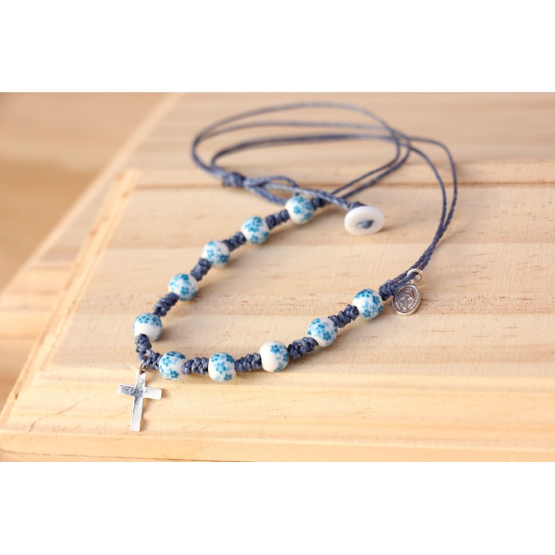Colgante azul de bolas y cruz plata Modpla7501