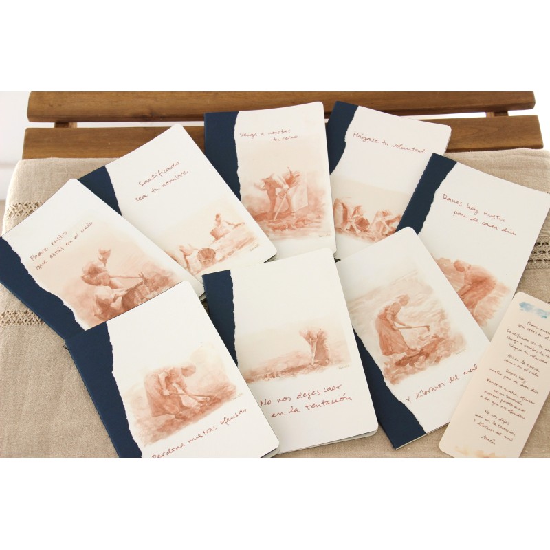 405-PADRE NUESTRO. Danos hoy nuestro pan de cada día. ACUARELA A5 kraft finito con marcapáginas. PAD