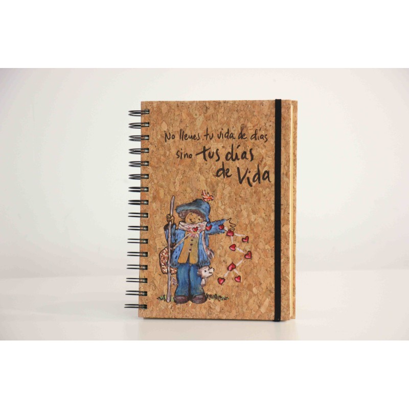 29-NO LLENES TU VIDA DE DÍAS SINO TUS DÍAS DE VIDA. A5 Corcho espiral. PINTADO A MANO. DIA-223-pin