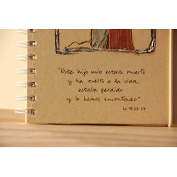 108-HIJO PRÓDIGO. PINTADO A MANO. A5 espiral kraft con elástico natural. PRO-204-pin · PAP0108