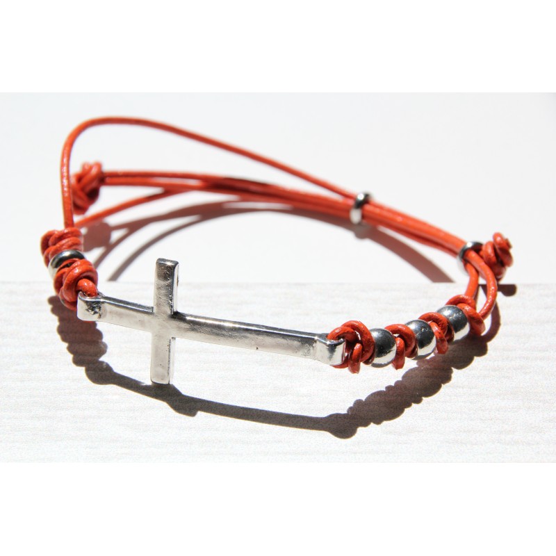 Pulsera cruz cuero 1003