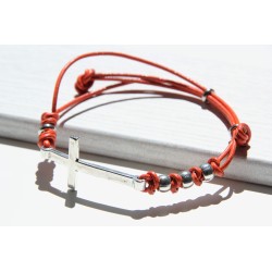 Pulsera cruz cuero 1003