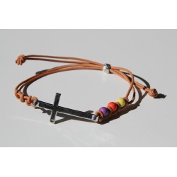 Pulsera cruz cuero 1006