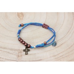 Pulsera cruz de hilo azul 42