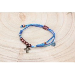 Pulsera cruz de hilo azul 42