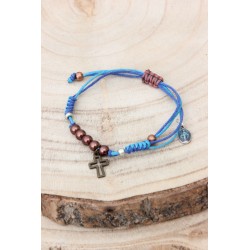Pulsera cruz de hilo azul 42