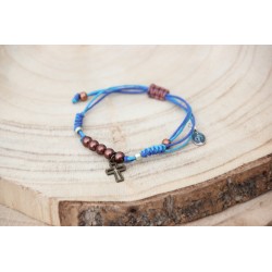 Pulsera cruz de hilo azul 42