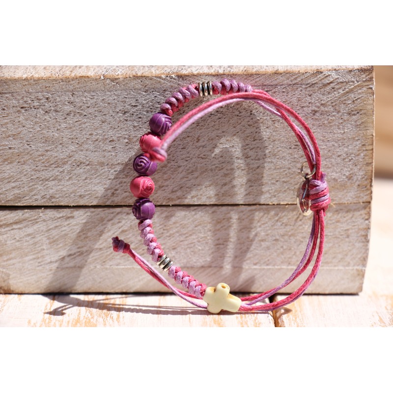 Pulsera cruz, rosa-morado 1132 /5/