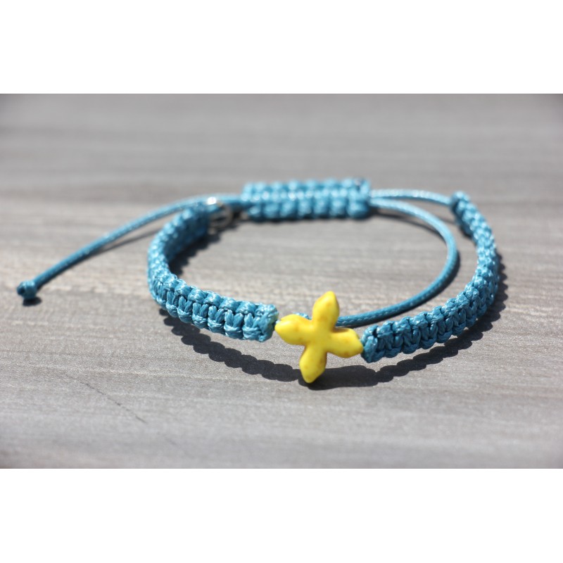Pulsera macrame cruz de piedra amarilla Mod1537