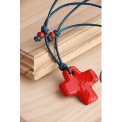 Cruz barro cuero turquesa 1308turq