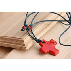 Cruz barro cuero turquesa 1308turq