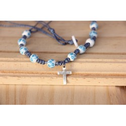 Colgante azul de bolas y cruz plata Modpla7501