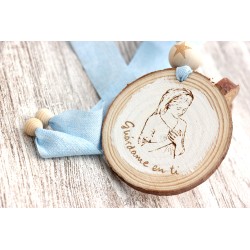 Medallón de la Virgen para cuna Lazo azul simple. Guárdame en ti. BEP-lazoAz3 · NENU102