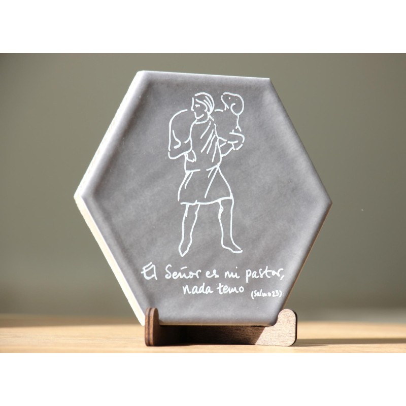 Azulejo: Catacumbas Buen Pastor (Gris brillante). El Señor es mi pastor, nada temo. AZU3001 · ARTE30